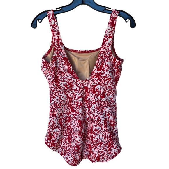 Land's End Tugless Tank Swimsuit with Red and White Cockatoo Print size 14 - Picture 7 of 11